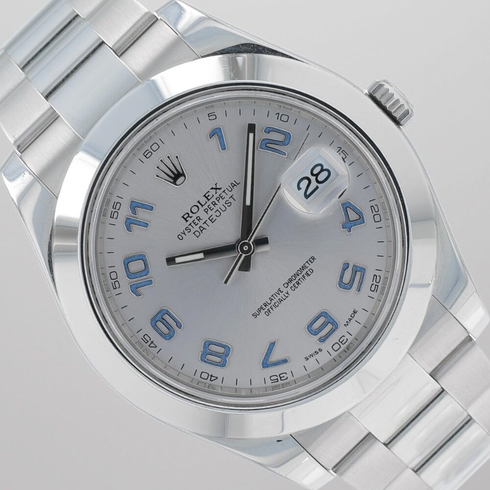 Rolex Datejust II w/ Card 41mm Silver Blue Arabic Dial Smooth Oyster Band 116300